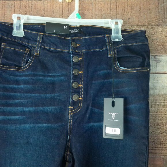 lucky and Blessed jeans NWT size 16 never worn dark blue jeans ripped knees unfi - Picture 5 of 5